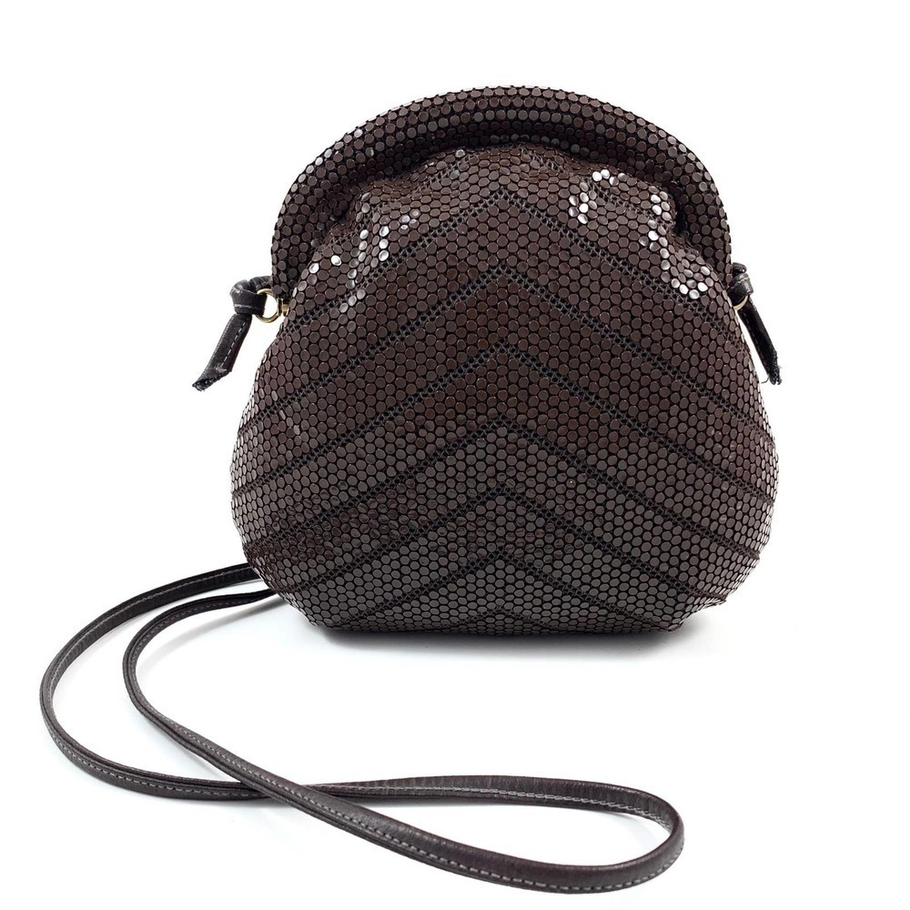 1950's Designer brown metal woven pouch purse